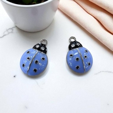 Ciondolo Coccinella smaltata in ottone argento 14x21mm 1pz - celeste| GDO