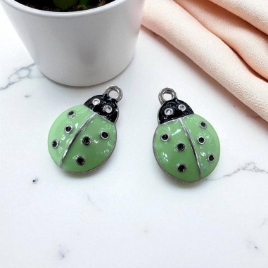 Ciondolo Coccinella smaltata in ottone argento 14x21mm 1pz - verde  | GDO