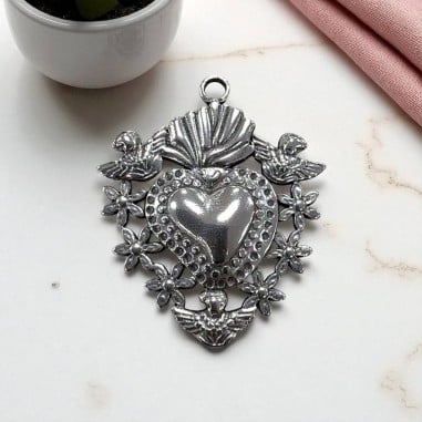 Ciondolo cuore sacro in acciaio 25x30 mm 1pz colori vari Gioie d'Oriente
