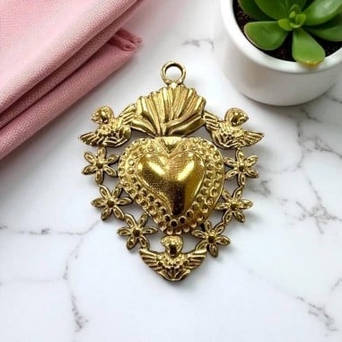 Ciondolo cuore sacro in acciaio 25x30 mm 1pz colori vari Gioie d'Oriente