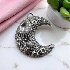 Ciondolo luna crescente 3D in acciaio 24.5x30 mm 1pz colori vari Gioie d'Oriente 2