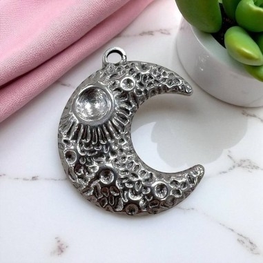 Ciondolo luna crescente 3D in acciaio 24.5x30 mm 1pz colori vari Gioie d'Oriente