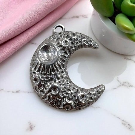Ciondolo luna crescente 3D in acciaio 24.5x30 mm 1pz colori vari Gioie d'Oriente