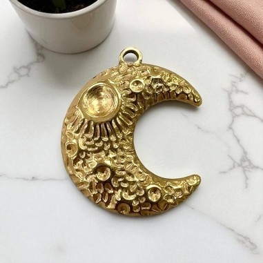 Ciondolo luna crescente 3D in acciaio 24.5x30 mm 1pz colori vari Gioie d'Oriente