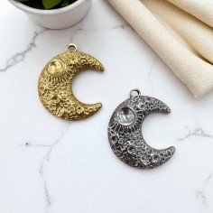 Ciondolo luna crescente 3D in acciaio 24.5x30 mm 1pz colori vari Gioie d'Oriente