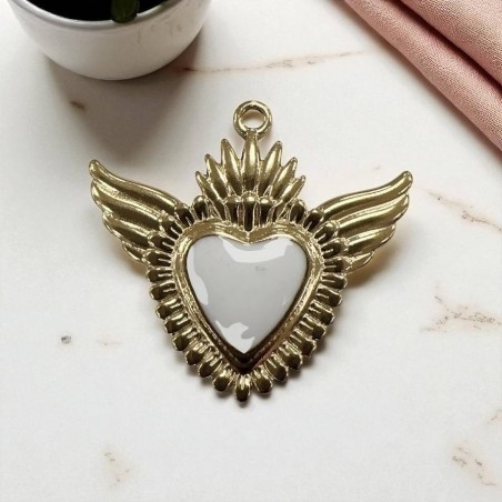 Ciondolo Cuore sacro con ali in Acciaio oro smaltato 28x30mm - Vari colori 1pz Gioie d'Oriente
