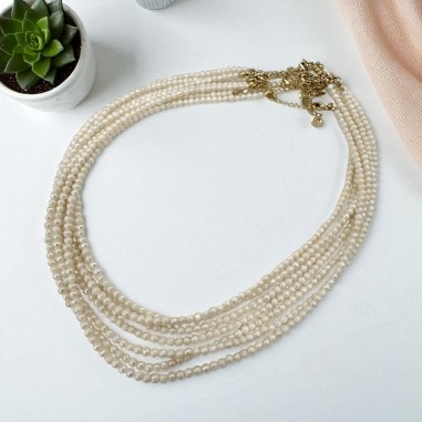 Collana Micro di Perle di Fiume tonde 3.5mm e Acciaio oro 40+5cm | GDO
