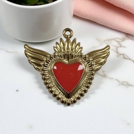 Ciondolo Cuore sacro con ali in Acciaio oro smaltato sfumato 28x30mm - Vari colori 1pz Gioie d'Oriente