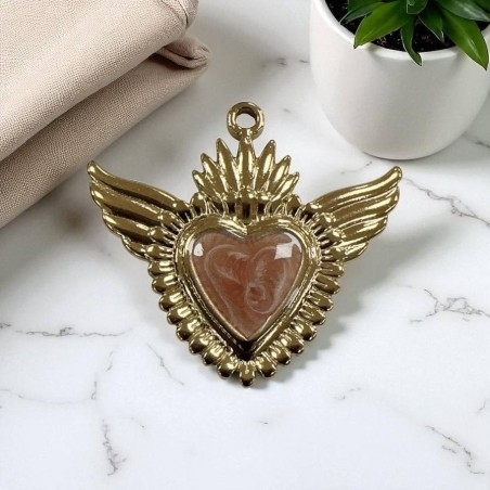 Ciondolo Cuore sacro con ali in Acciaio oro smaltato sfumato 28x30mm - Vari colori 1pz Gioie d'Oriente
