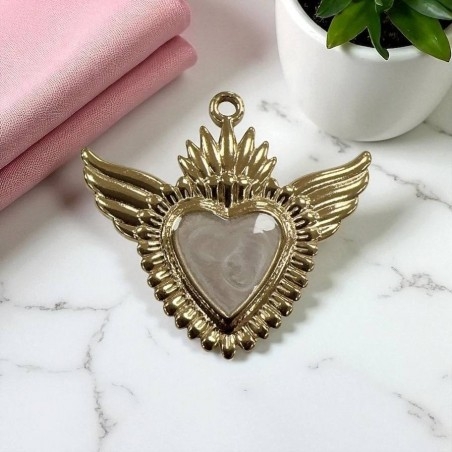 Ciondolo Cuore sacro con ali in Acciaio oro smaltato sfumato 28x30mm - Vari colori 1pz Gioie d'Oriente