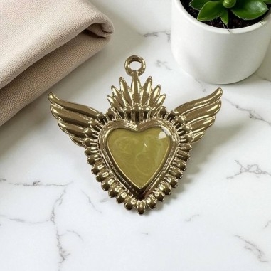 Ciondolo Cuore sacro con ali in Acciaio oro smaltato sfumato 28x30mm - Vari colori 1pz Gioie d'Oriente