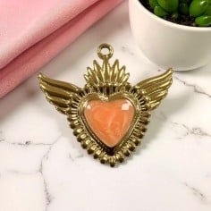 Ciondolo Cuore sacro con ali in Acciaio oro smaltato sfumato 28x30mm - Vari colori 1pz Gioie d'Oriente 2