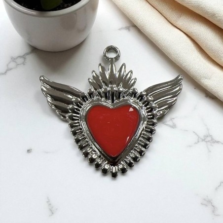 Ciondolo Cuore sacro con ali in Acciaio rodio smaltato sfumato 28x30mm - Vari colori 1pz Gioie d'Oriente