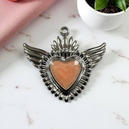 Ciondolo Cuore sacro con ali in Acciaio rodio smaltato sfumato 28x30mm - Vari colori 1pz Gioie d'Oriente