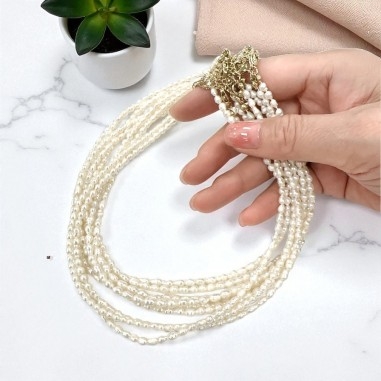 Collana di Perle di fiume naturali a chicchi di riso 4.5mm 40+5cm | GDO