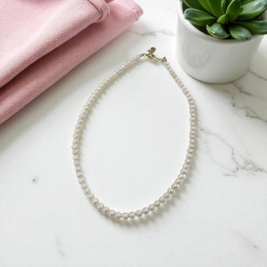 Collana di Perle di fiume naturali tonde 5mm e Acciaio oro 40+5cm | GDO