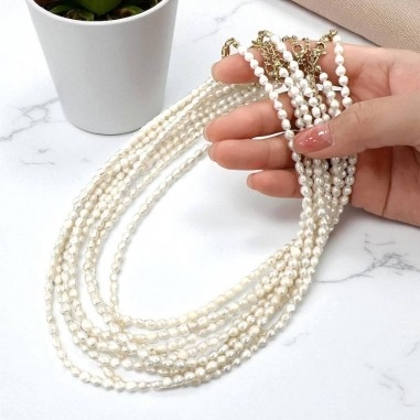 Collana di Perle di fiume naturali a goccia 4.5-5mm in Acciaio oro 40+5cm | GDO