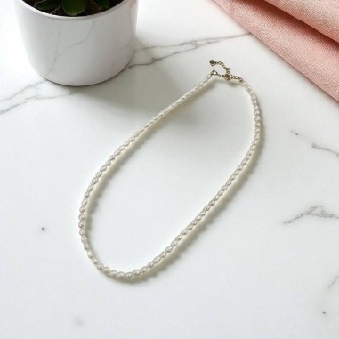Collana di Perle di fiume naturali a goccia 4.5-5mm in Acciaio oro 40+5cm | GDO