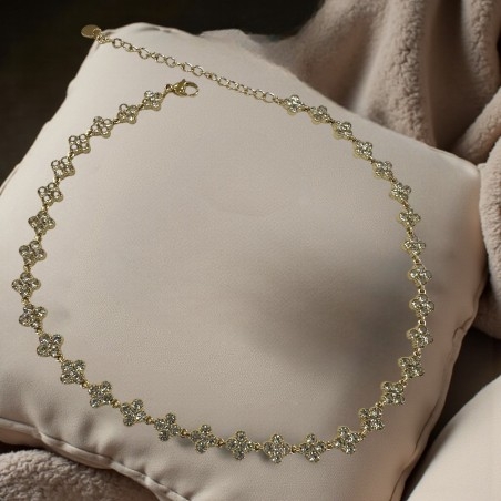Collana di Quadrifogli con zirconi in Acciaio inossidabile 37+8cm | GDO