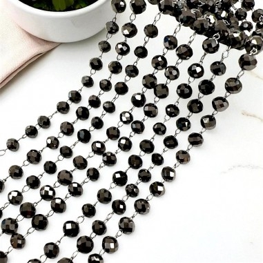 catena in acciaio con cristalli ovali, finitura marrone scuro, elegante per bijoux, marchio GDO