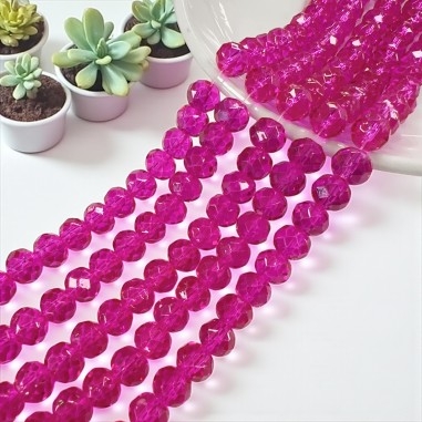 Mezzi cristalli, vetro cinese, rondelle cipollotti, fucsia trasparente, 6x8mm, sfaccettati, 70pz, marchio Gioie d'Oriente