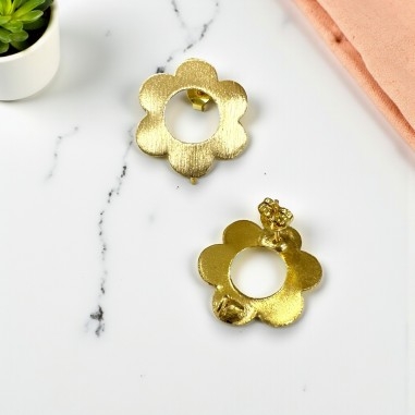 Base orecchini a forma di Fiore in ottone satinato oro 20mm 1 paio | GDO