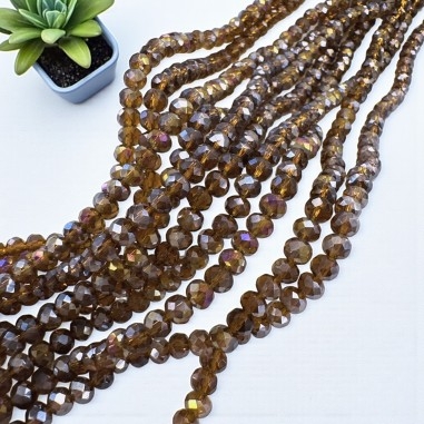 Briolette in cristallo, forma sfaccettata, colore marrone trasparente AB, 3x4mm, marchio Gioie d'Oriente