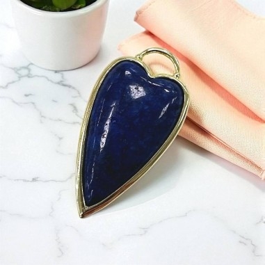 Ciondolo Cuore di Pietre dure e ottone dorato 19x37mm 1pz - Lapislazzuli | GDO