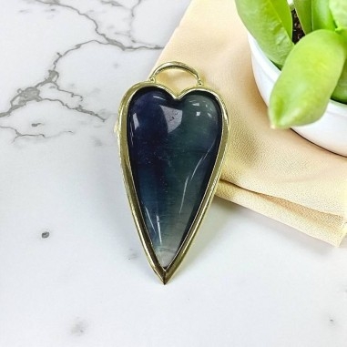 Ciondolo Cuore di Pietre dure e ottone dorato 19x37mm 1pz - Fluorite | GDO