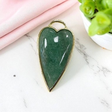 Ciondolo Cuore di Pietre dure e ottone dorato 19x37mm 1pz - Giada verde | GDO