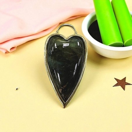 Ciondolo Cuore di Pietre dure e ottone dorato 19x37mm 1pz - Labradorite | GDO