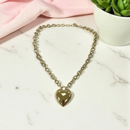 Collana ovale grossa con Cuore di 30mm in Acciaio inox 40+5cm | GDO
