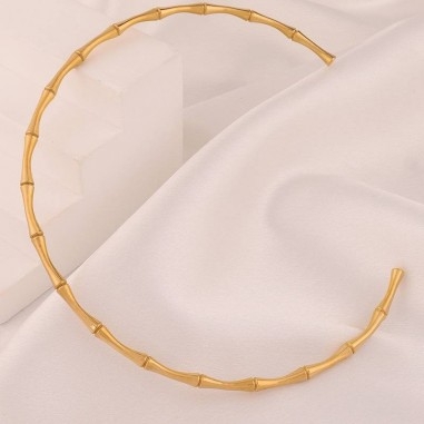 Collana rigida effetto bambù in acciaio inossidabile oro diametro 13.5cm 1pz | GDO