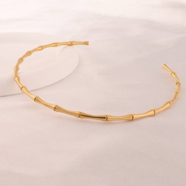 Collana rigida effetto bambù in acciaio inossidabile oro diametro 13.5cm 1pz | GDO