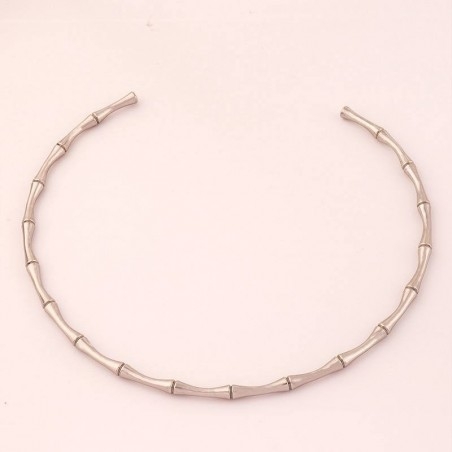 Collana rigida effetto bambù in acciaio inossidabile rodio diametro 13.5cm 1pz | GDO