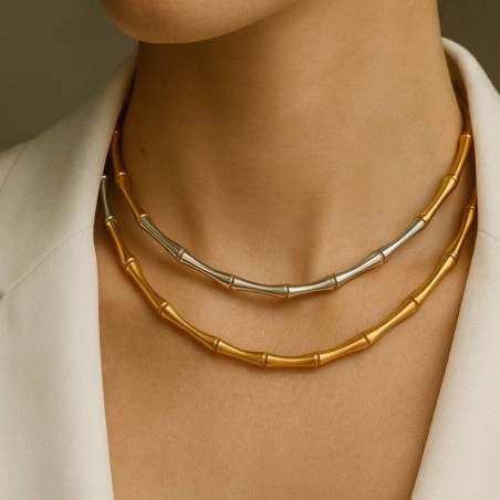 Collana rigida effetto bambù in acciaio inossidabile diametro 13.5cm 1pz | GDO