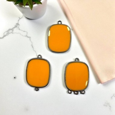 Ciondolo piastra in resina Arancione chiaro e Acciaio rodio 22x30mm - Vari modelli | GDO