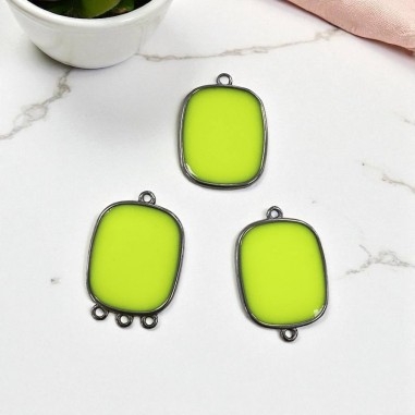Ciondolo piastra in resina Giallo fluo e Acciaio rodio 22x30mm - Vari modelli | GDO