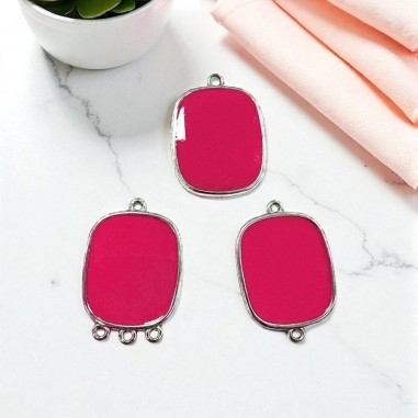 Ciondolo piastra in resina Fucsia e Acciaio rodio 22x30mm - Vari modelli | GDO