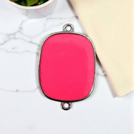 Ciondolo piastra in resina Rosa ciclamino e Acciaio rodio 22x30mm - 2 anelline | GDO