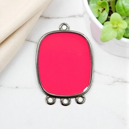 Ciondolo piastra in resina Rosa ciclamino e Acciaio rodio 22x30mm - 4 anelline | GDO