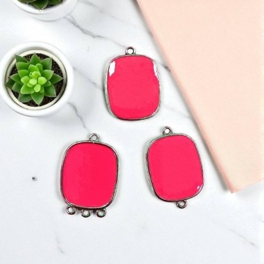 Ciondolo piastra in resina Rosa ciclamino e Acciaio rodio 22x30mm - Vari modelli | GDO