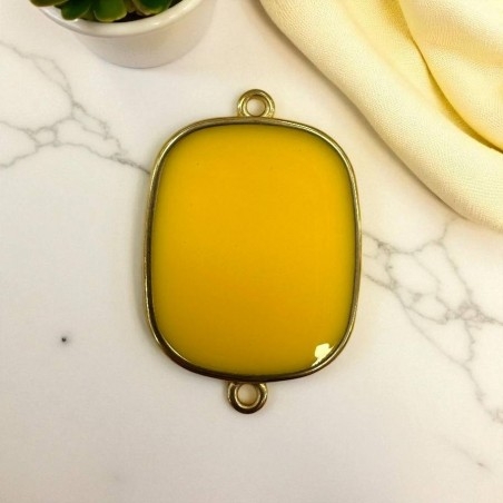 Ciondolo piastra in resina Giallo e Acciaio dorato 22x30mm - 2 anelline| GDO