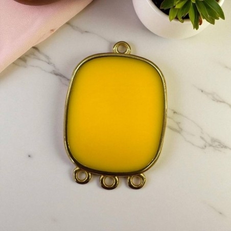 Ciondolo piastra in resina Giallo e Acciaio dorato 22x30mm - 4 anelline| GDO
