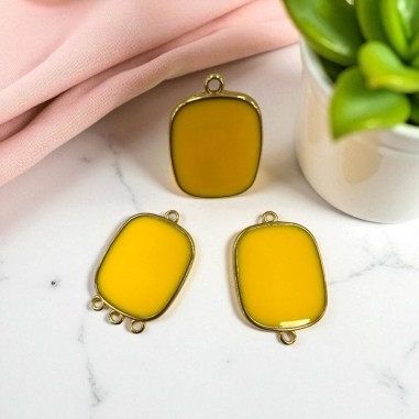 Ciondolo piastra in resina Giallo e Acciaio dorato 22x30mm - Vari modelli | GDO