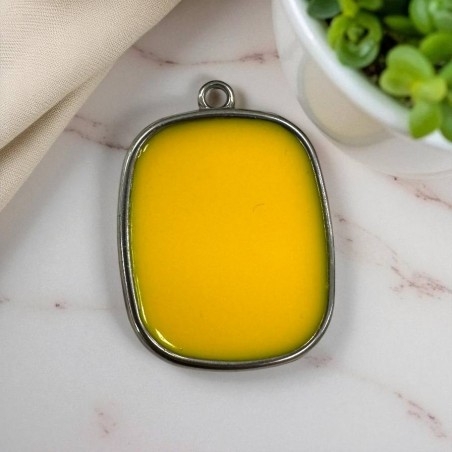 Ciondolo piastra in resina Gialla e Acciaio rodio 22x30mm - 1 anellini | GDO