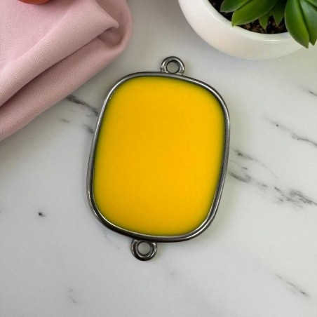 Ciondolo piastra in resina Gialla e Acciaio rodio 22x30mm - 2 anellini | GDO