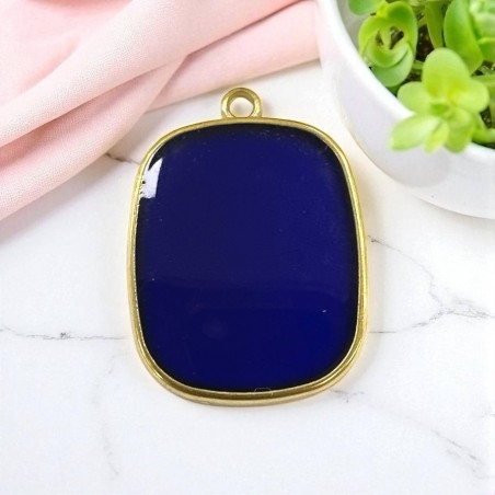 Ciondolo piastra in resina Blu notte e Acciaio dorato 22x30mm - 1 anellina | GDO