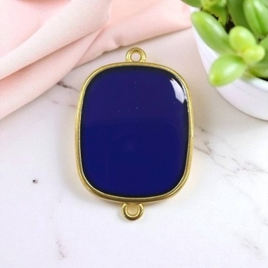 Ciondolo piastra in resina Blu notte e Acciaio dorato 22x30mm - 2 anelline | GDO