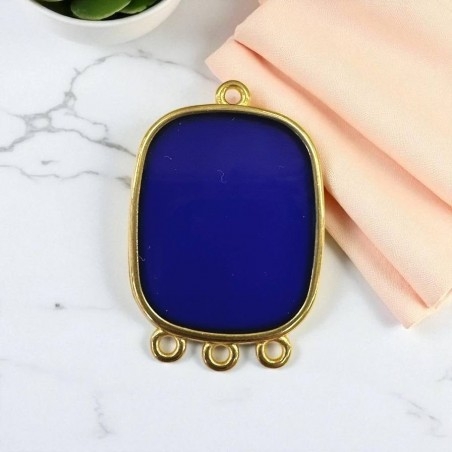 Ciondolo piastra in resina Blu notte e Acciaio dorato 22x30mm - 4 anelline | GDO
